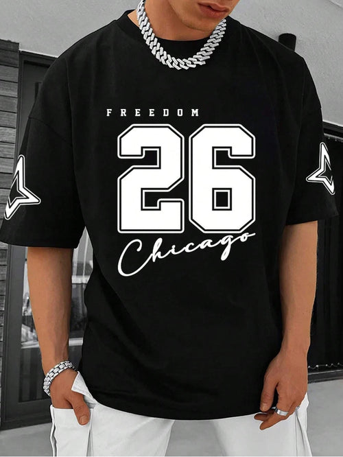 FREEDOM Number 26 Print Mens T-Shirt Man Short Sleeve Sportwear Football T-Shirt Vintage Oversize 5 Colors Tees Men Clothes