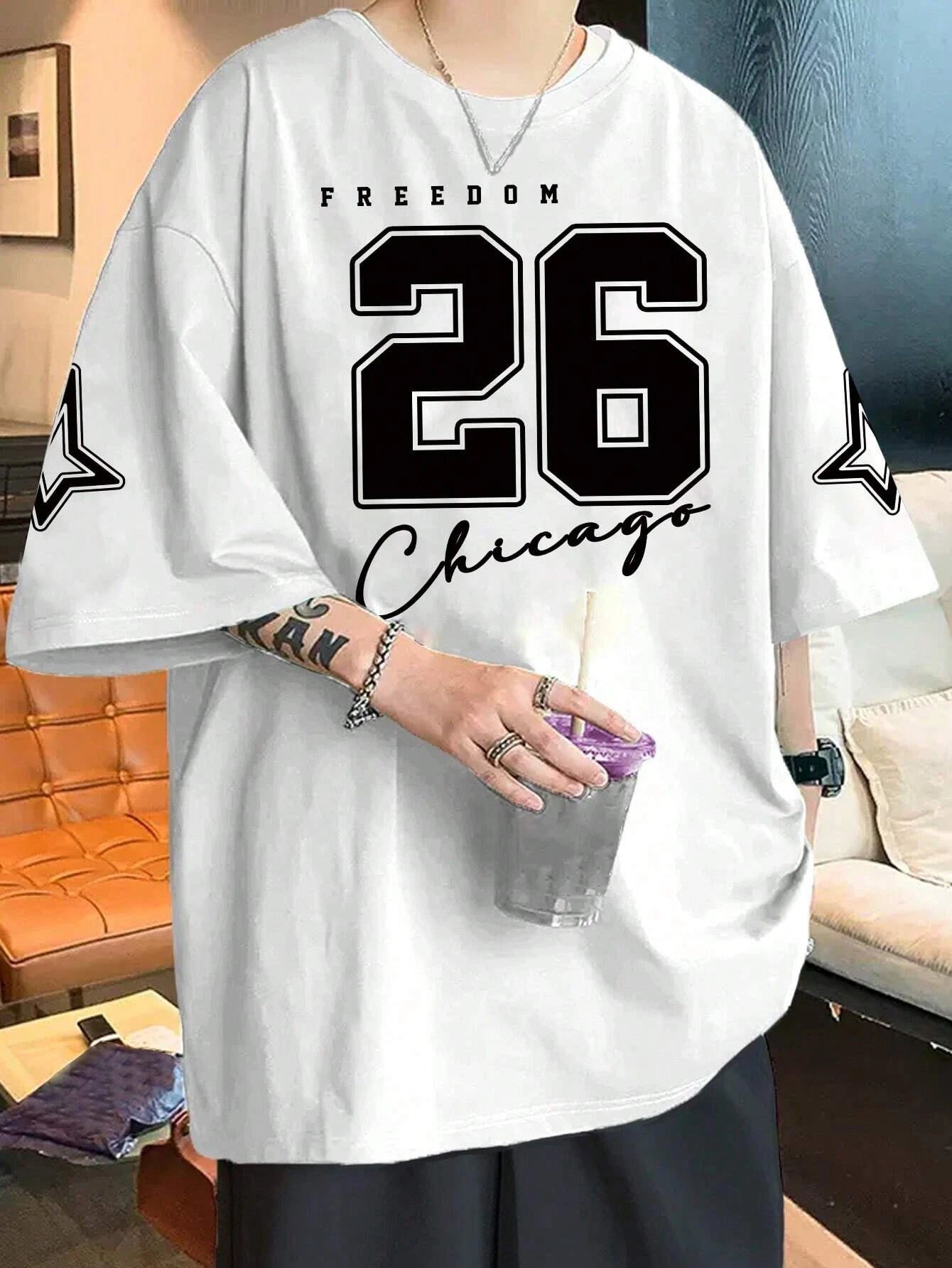 FREEDOM Number 26 Print Mens T-Shirt Man Short Sleeve Sportwear Football T-Shirt Vintage Oversize 5 Colors Tees Men Clothes