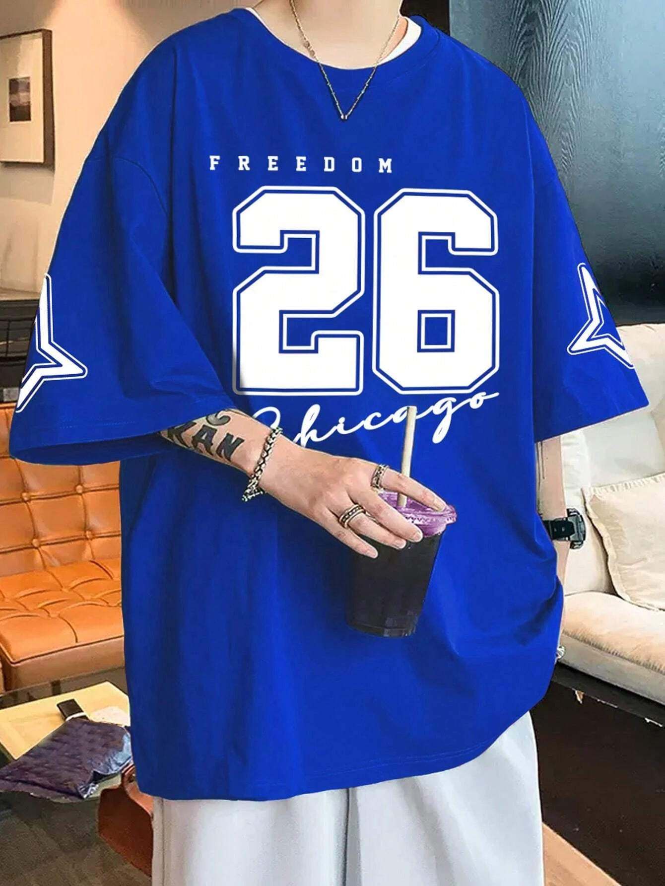 FREEDOM Number 26 Print Mens T-Shirt Man Short Sleeve Sportwear Football T-Shirt Vintage Oversize 5 Colors Tees Men Clothes