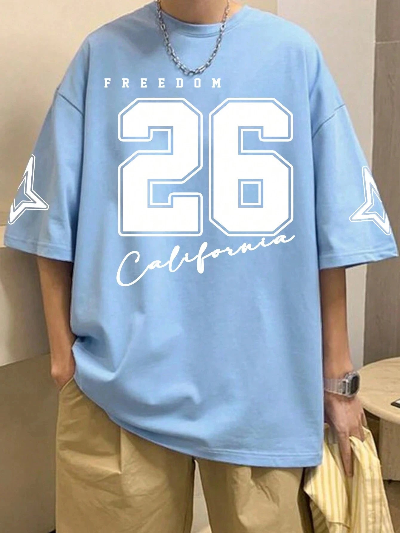 FREEDOM Number 26 Print Mens T-Shirt Man Short Sleeve Sportwear Football T-Shirt Vintage Oversize 5 Colors Tees Men Clothes
